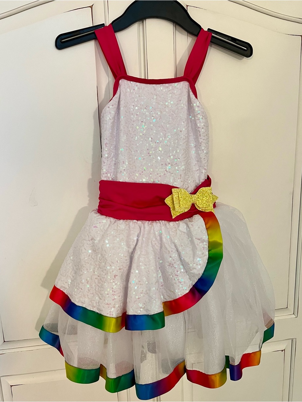 Girls White Sequin Rainbow Trim Tutu Ballet Dance Costume Dress